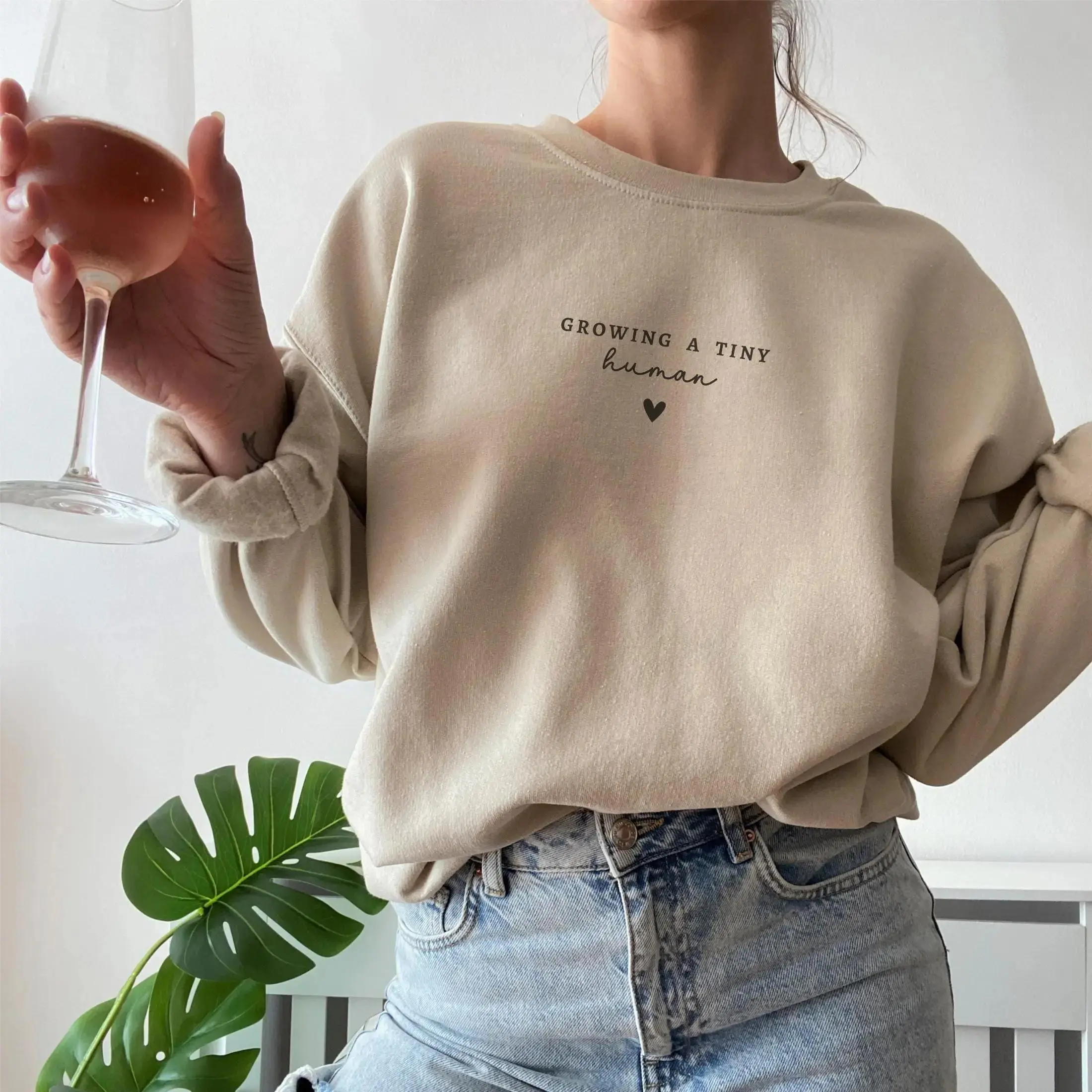 Growing a Tiny Human Sweatshirt, Minimalist Pregnancy Graphic Crewneck for Women, Mom to Be Shirt, Baby Announcement Gift, Expecting Mama
