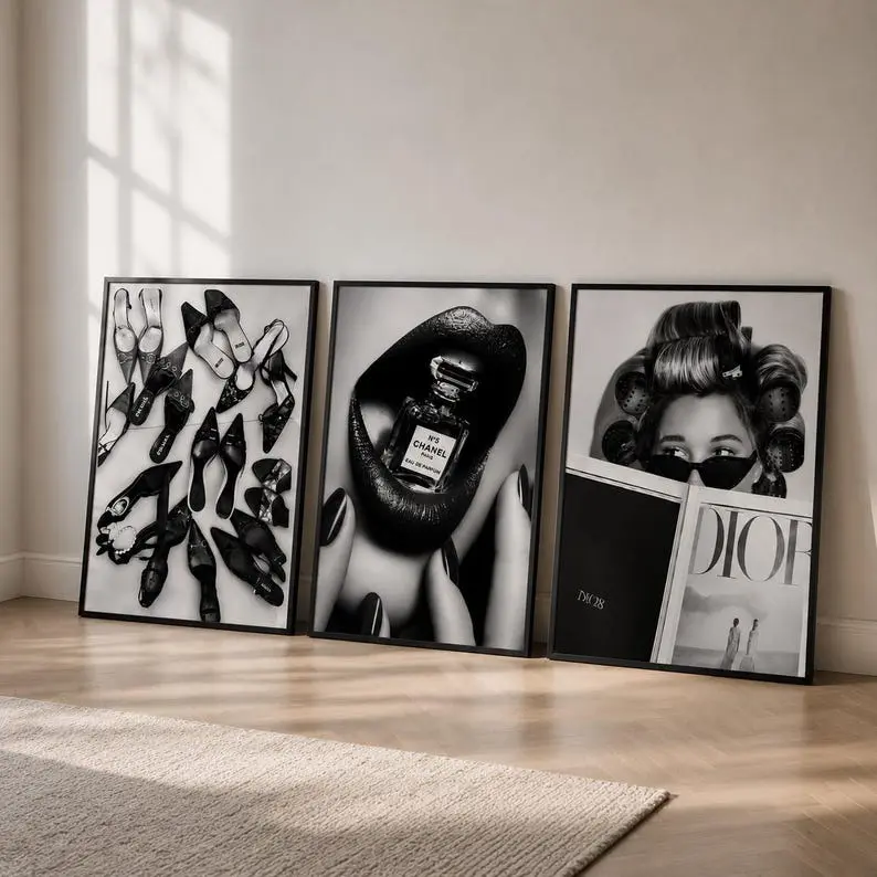 3-Piece Leopard Print Vogue-Inspired Unframed Gallery Poster Wall Art, Glam Maximalist Home Decor Prints
