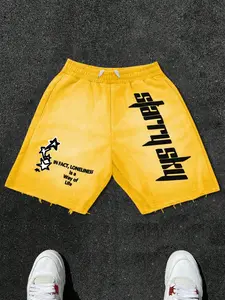 Men's Regular Fit Star & Letter Print Drawstring Waist Shorts, Casual Comfy Breathable Pocket Shorts for Summer, Men's Bottoms for Daily Wear