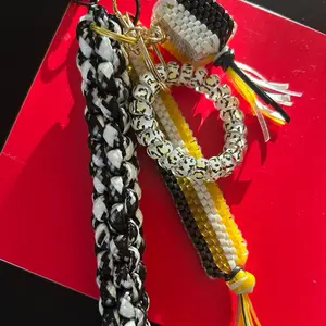 Black and Yellow Boondoggle and Paracord Keychain Bag Charm with Wrist Coil for Accessories
