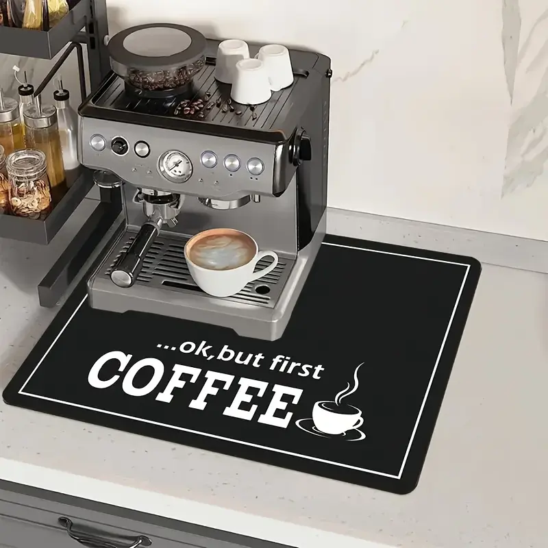 Printed Fabric Coffee Bar Mat - Water-Absorbent Kitchen Countertop Drainage Cover for Dishes, Tableware, Coffee Maker, Ideal Easter & Christmas Gift