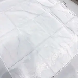 Hand Embroidery Chickenkari Mal Cotton Dupatta Full White with Detailed Embroidered Design