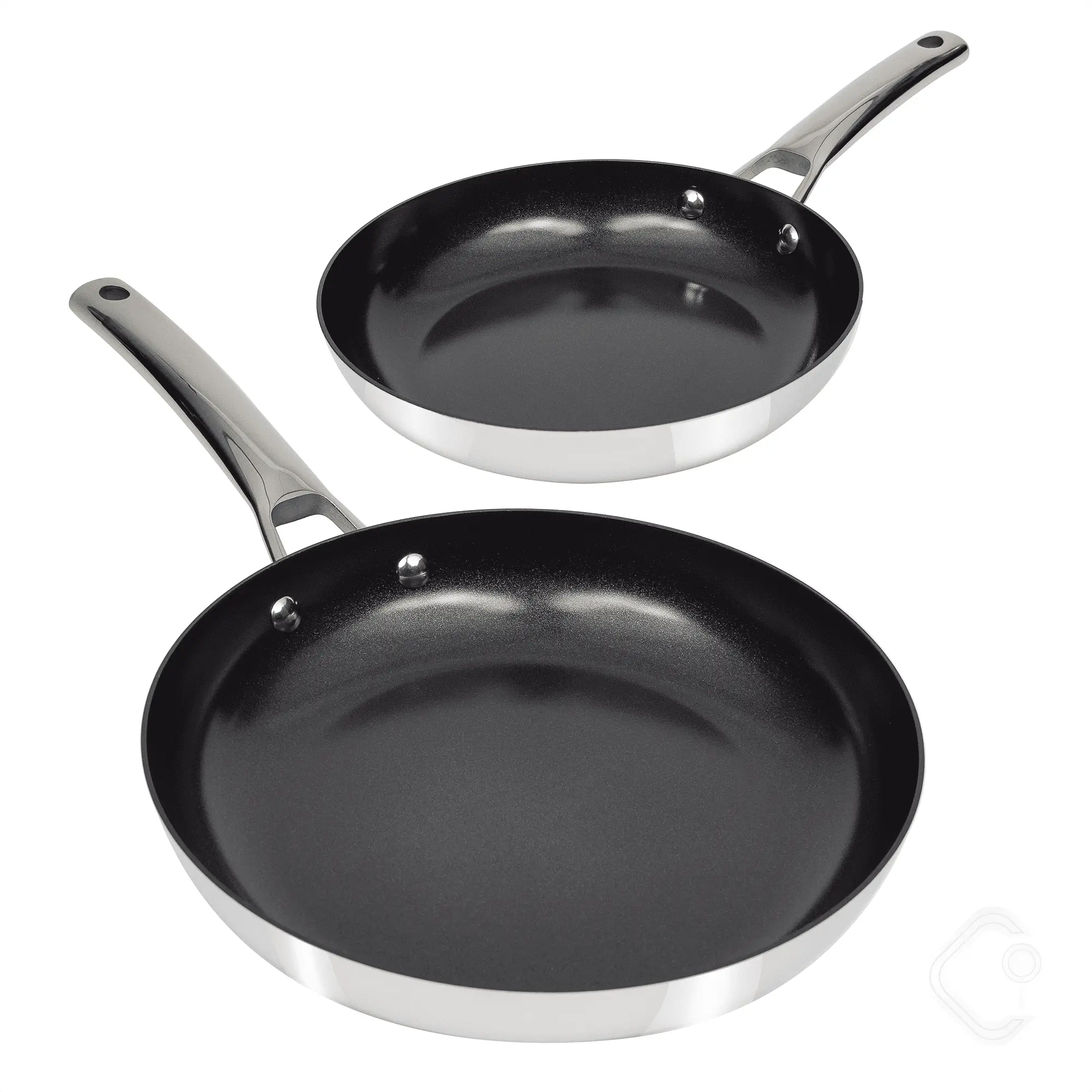 CoreClad Stainless Steel Ceramic Nonstick Skillet Set, Induction Ready, Tri-Ply, 2-Piece