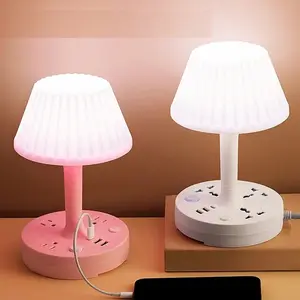 Power Socket Desk Lamp Power Strip US Standard AC Power Socket + USB Port Charging Station Multi-Functional Dimmable Reading Small Desk Lamp Eye Protection LED Bedside Table Lamp Suitable for Home Office Living Room