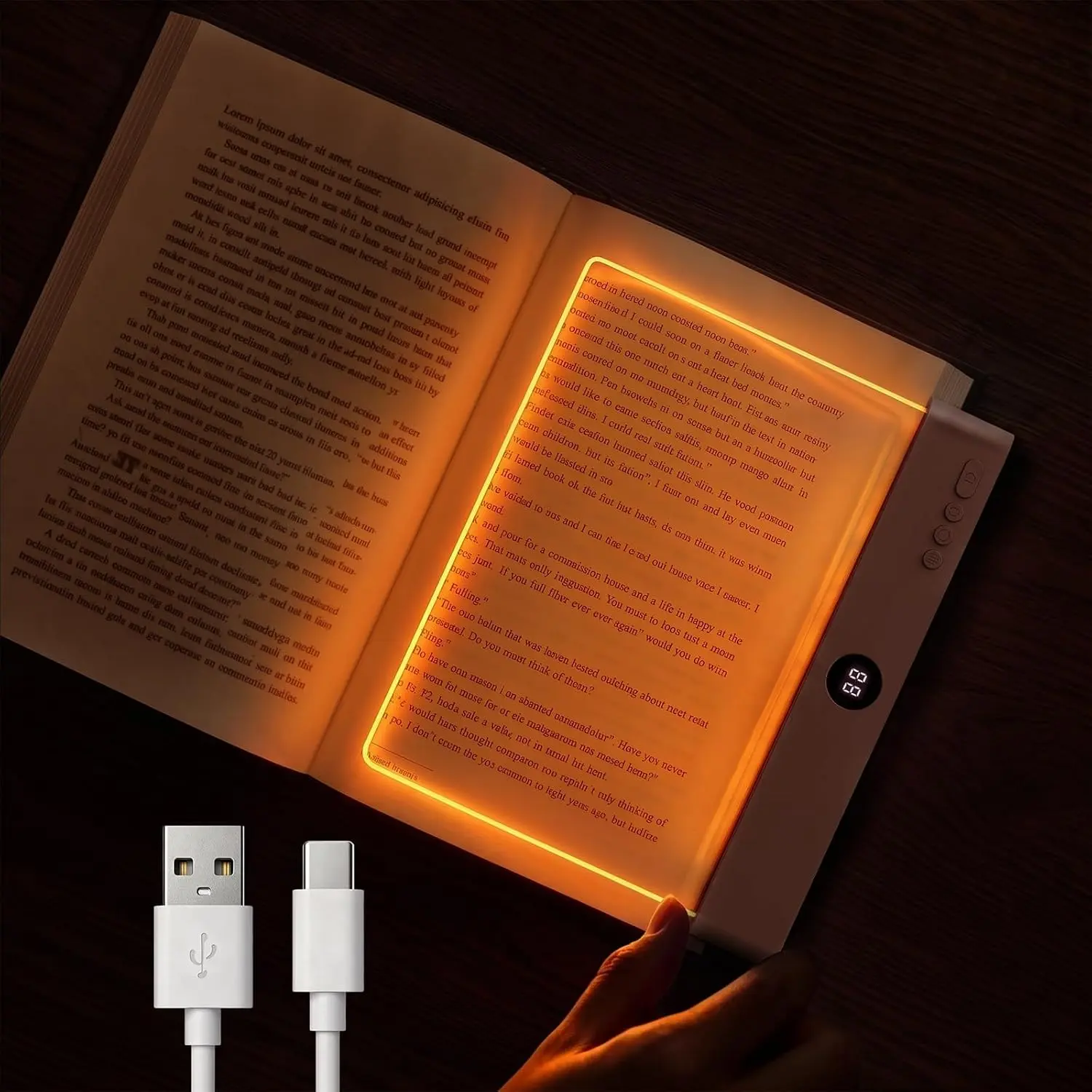 Amber Book Light, Rechargeable Clear LED Flat Reading Light with 3 Colors & Timer, Dimmable Panel Plate Lamp Book Full Page Light for Reading in Bed at Night, Funny Gifts for Readers Book Lovers