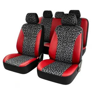 Leopard Print PU Leather Car Seat Covers Full Set, Front and Rear Split Bench Seat Covers for Cars, Automotive Interior Protection Accessories, Leopard Print Car Seat Covers, Universal Fit