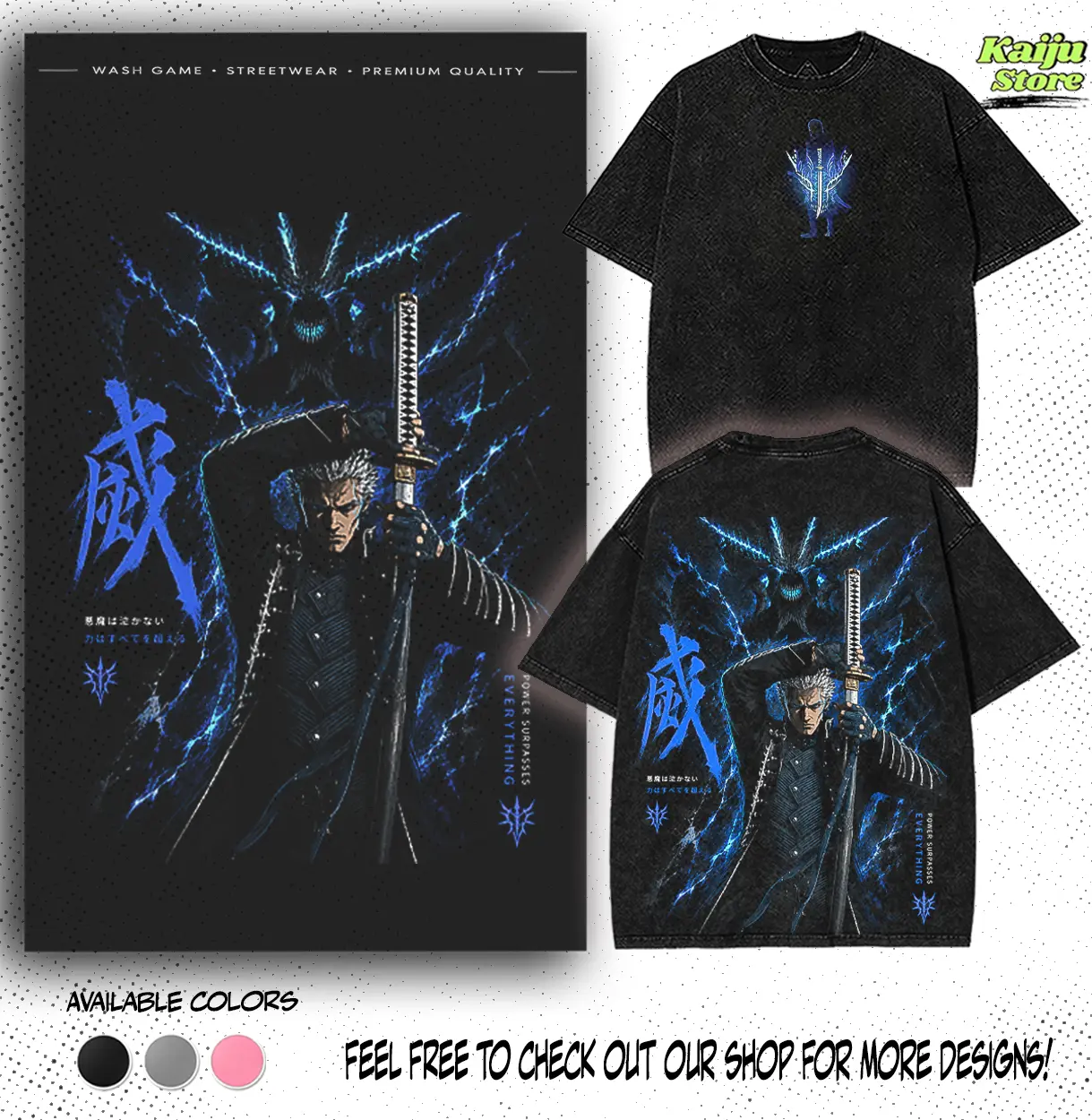 Devil May Cry Vergil  Graphic Tee Anime Manga Clothes Game Vintage Cotton 2 Sided Washed Tshirt & Tanktop Top Streetwear Trending Clothes