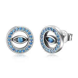 Evil Eye Earrings Sterling Silver Cubic Zironia Stud Earrings
