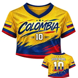 Colombia Soccer Crop Top Jersey, Trendy Cropped Football Jersey For WC2026 Fan Shirt