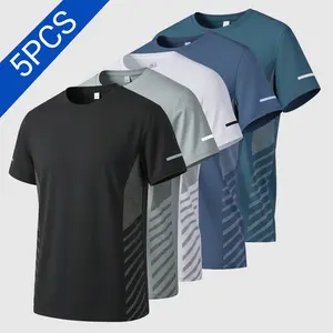 Men's Ice Silk Sports T-shirt with Mesh Splicing Design Essential for Running Fitness Training Outdoor Sports Athletic Fashion 5PCS