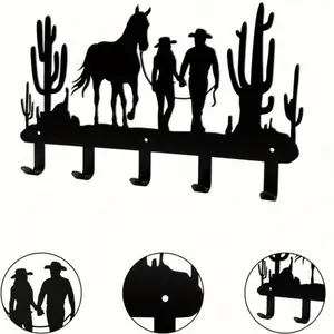 Western Cowboy Metal Wall Hook Key Holder for Hat Backpack Coat Hat Hooks Storage Entryway Office Decor Rustic Home Storage Organizer