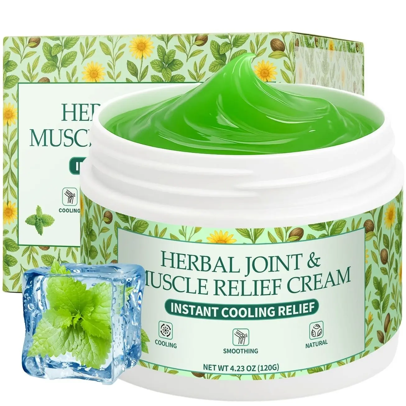 Instant Cooling Relief Cream - Herbal Menthol Soothing Gel, Joint Flex Cream Activities Throughout The Body, Cooling Ointment for Muscle, Head, Lumbar, Neck, Hands, and Feet (1 pcs, 4.23OZ)