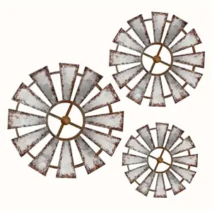 3-Piece Wooden Windmill Wall Decor Set, Rustic Farmhouse Art Decoration for Living Room Bedroom Patio Office Shop, Vintage Kitchen Wall Ornament