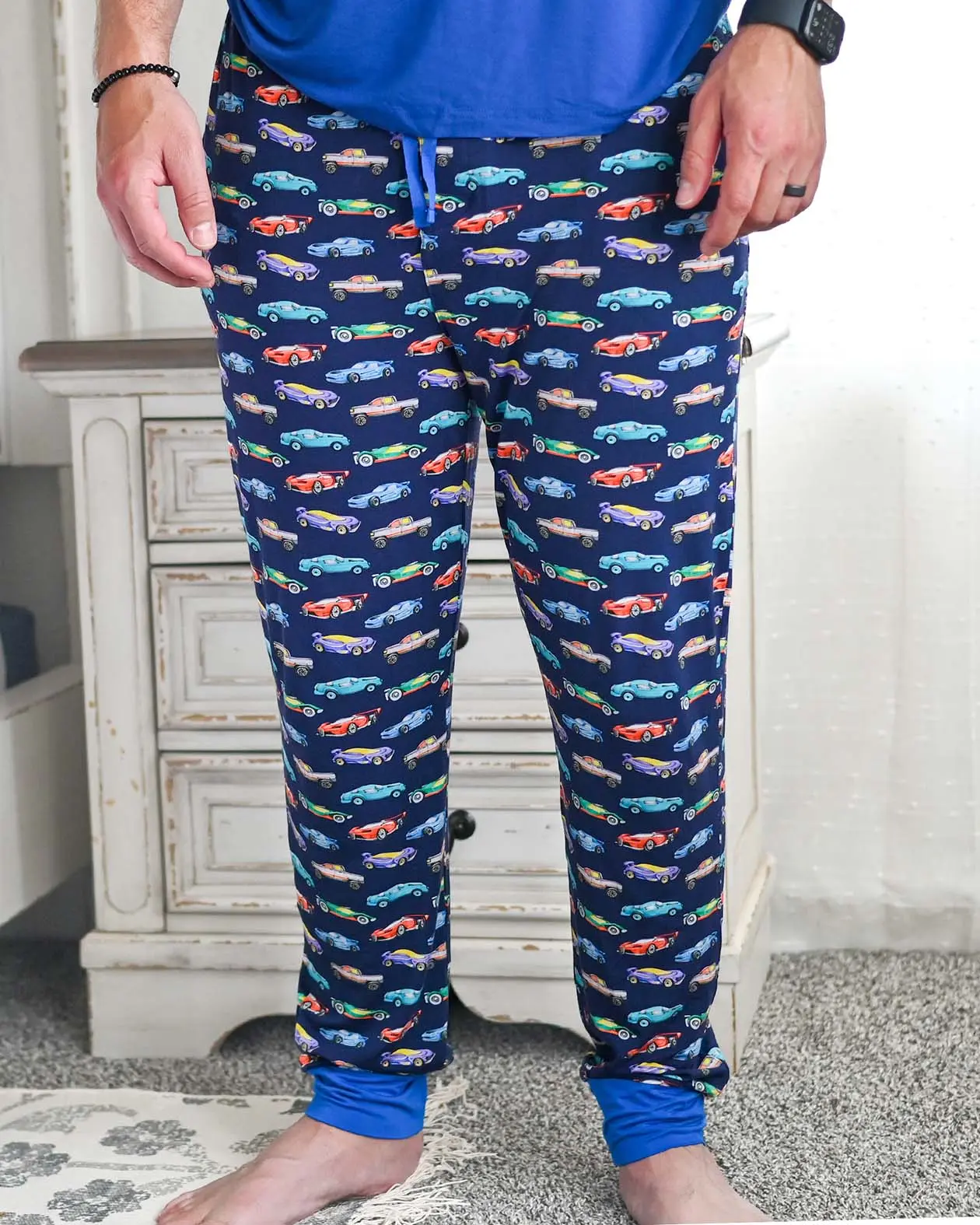 Men's Loungewear Pants in Jackson Car Print, Soft Bamboo Viscose Spandex with Pockets and Drawstring Waist, Menswear, Comfy, Uncle