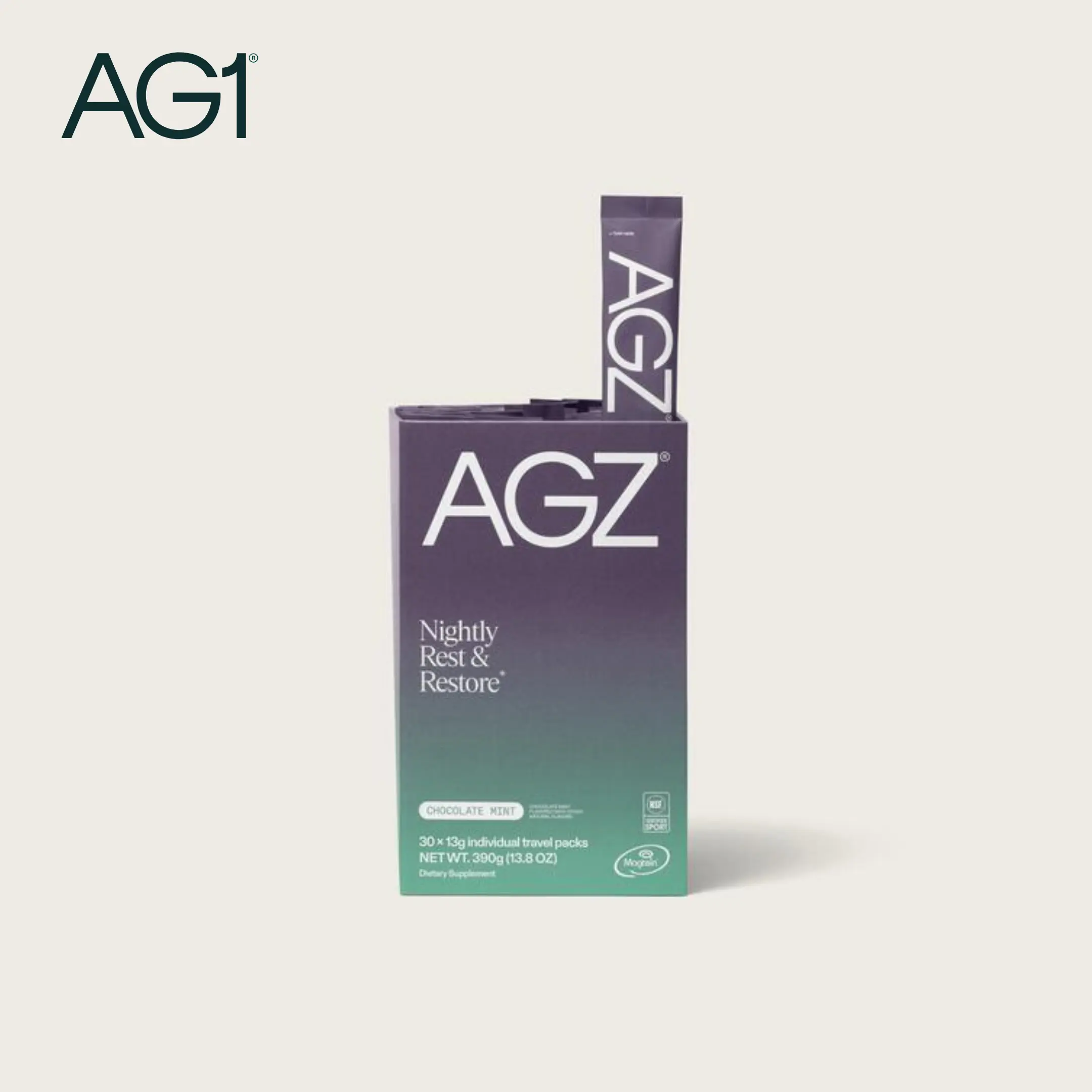 AG1 AGZ Sleep Drink – 30-Count Calming Sleep Aid Powder + Frother, Melatonin-Free Nighttime Blend with Magnesium, Ashwagandha, Saffron & Valerian – Herbal & Adaptogen Drink Mix (Chocolate Mint)
