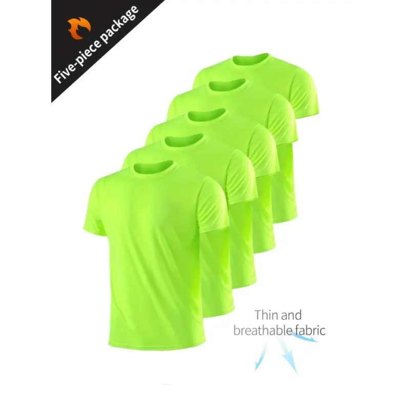 [Quick-Dry] Xinso Prince Men's 5pcs | Quick-Dry Athletic T-Shirts | Ultra-Thin, Breathable Fabric | Moisture-Wicking, Slim Fit, Machine Washable | for Running & Fitness | Neon Green | Workout Shirts