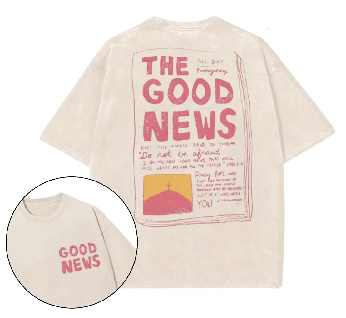 Good News Unisex Washed T-Shirt, Christian t shirts, Vintage I Love Jesus Shirt, Menswear Top Underwear Tshirt Cotton Polyester Top Menswear Streetwear Casual