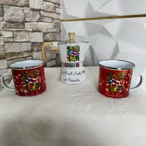 Set Personalizado – 2 Tazas Enamel + Greca de Café ️ Coffee Pot Tea Mug