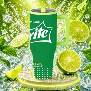1 Pc 40oz Green Lemon Lime Soda Style Insulated Mug, Fizzy Citrus Drink Print, Large Tumbler With Handle, Double Wall, Leak Proof Lid, Keeps Hot 12 Hours Cold 24 Hours, Thermal Mug For Hot Cold Drinks, Gift For Women Men, Office Travel Holiday