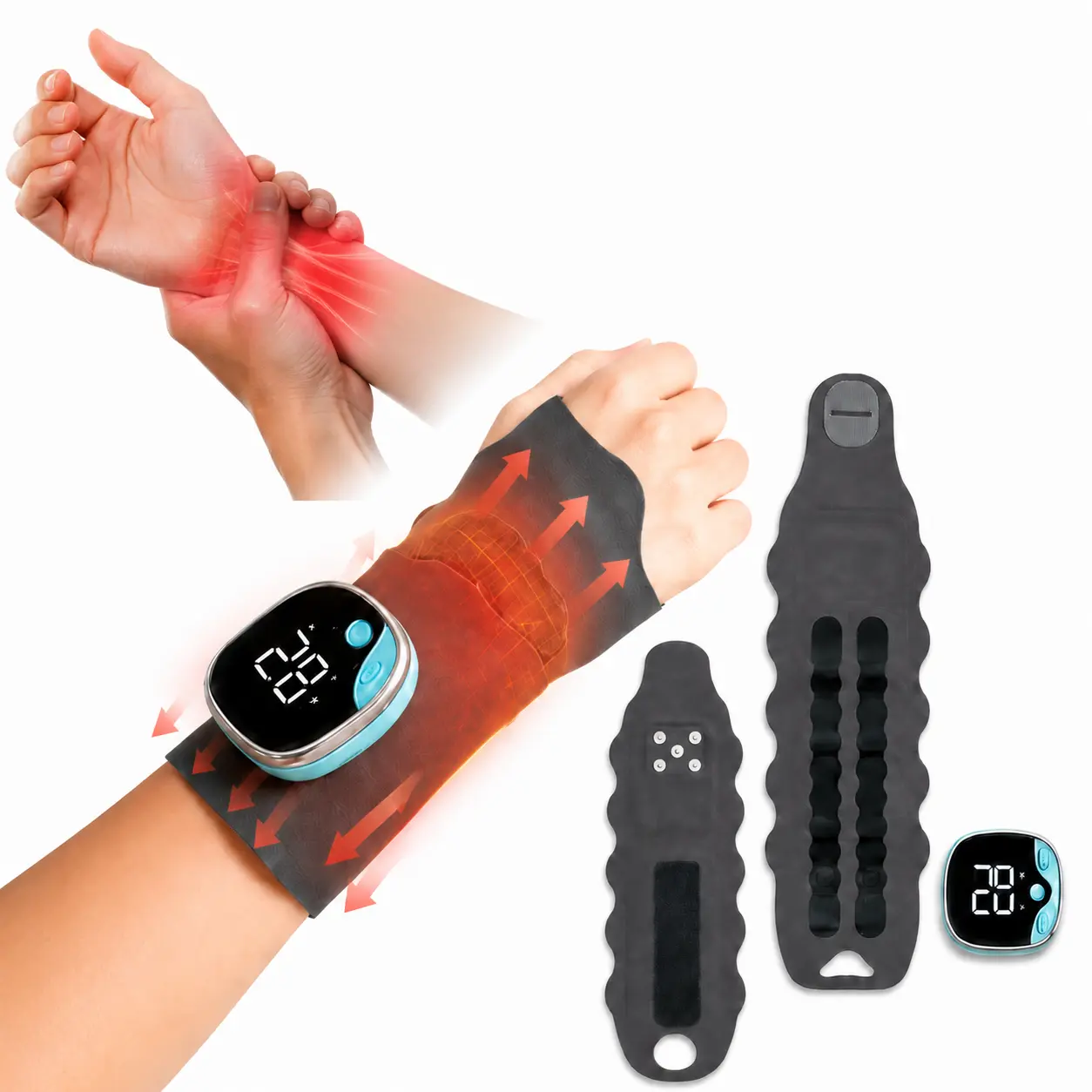 Hand Massager with Heat Therapy for Carpal Tunnel Arthritis, Rechargeable Cordless Wrist Wrap Massager, Gift for Parents Women Men Office Workers, Portable Muscle Massagers, Wireless