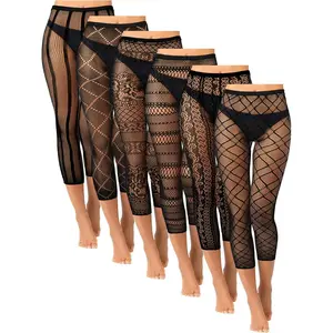 6 count Footless Fishnet Tights for Women Fishnet Thigh High Stockings Lace Mesh Pantyhose Leggings for Halloween