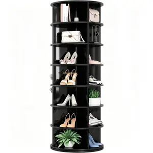 Glossy Finish Rotating Shoe Rack – 7 Tier 360° Spinning Shoe Organizer Tower, Holds 28-32 Pairs, Lazy Susan Revolving Shoe Storage Cabinet, Rotating Carousel for Shoes & Handbags, Space-Saving for Closet Bedroom