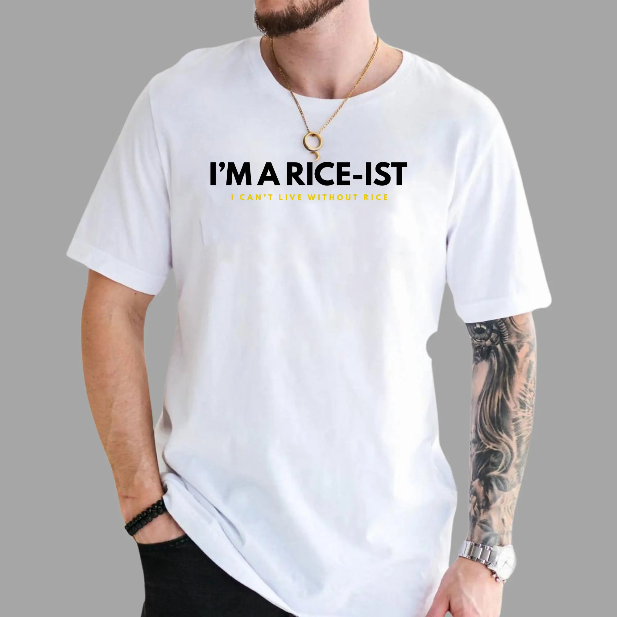 "I'm a Rice-Ist" Funny Rice Lover T-Shirt – Humorous Graphic Tees, Vintage Cotton Shirt for Men, Foodie Casual Apparel