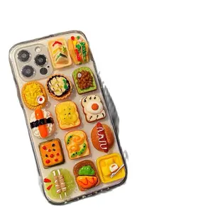Cute 3D Food Doll Sandwich Sushi Clear Case for iPhone 16 15 14 13 12 11 Pro Max Plus X XS with Soft Silicon Back Cover Shockproof Casing Screen Protector Cellphone Smartphone Protection Protective Silicone Funny Stickers
