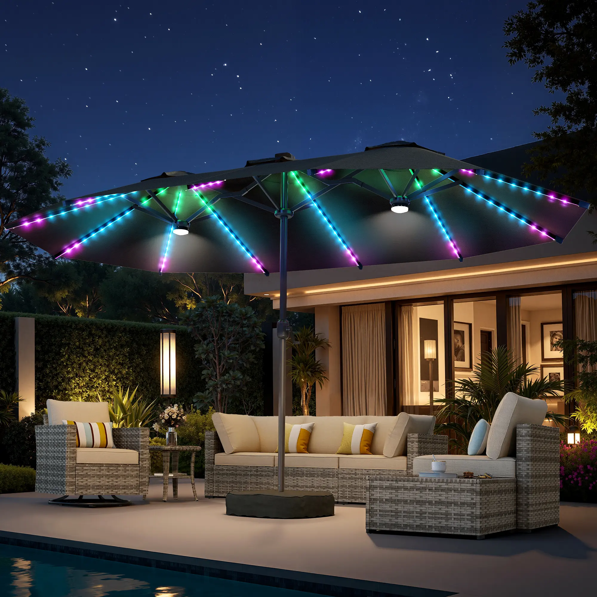 Dark Grey | RGB Lighted Umbrella with Base