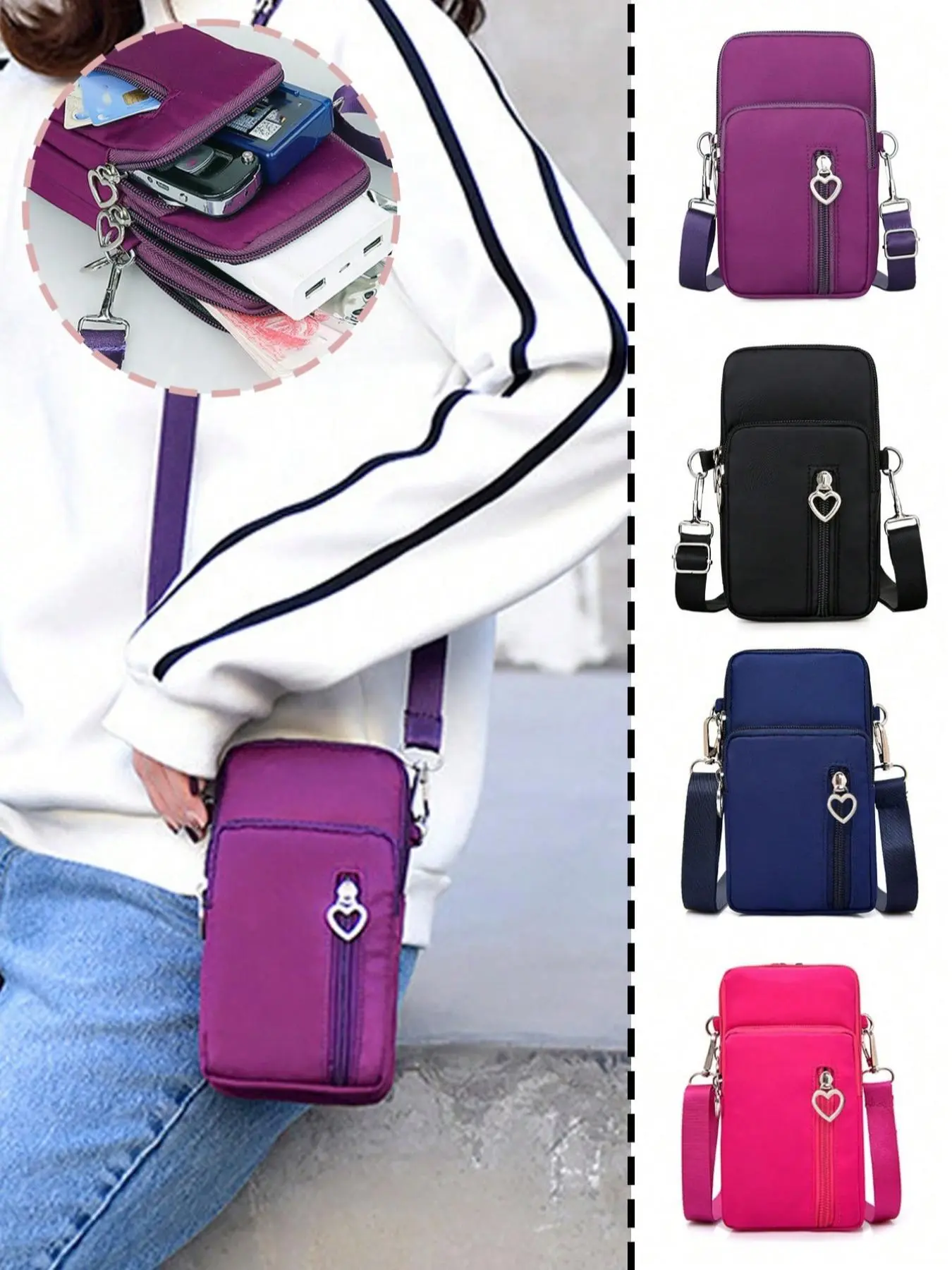 Women's Phone Bag, Standing Coin Wallet, Sports Arm and Running Wristband, Mini Casual Crossbody Bag with Earphone Port, Adjustable Crossbody Strap