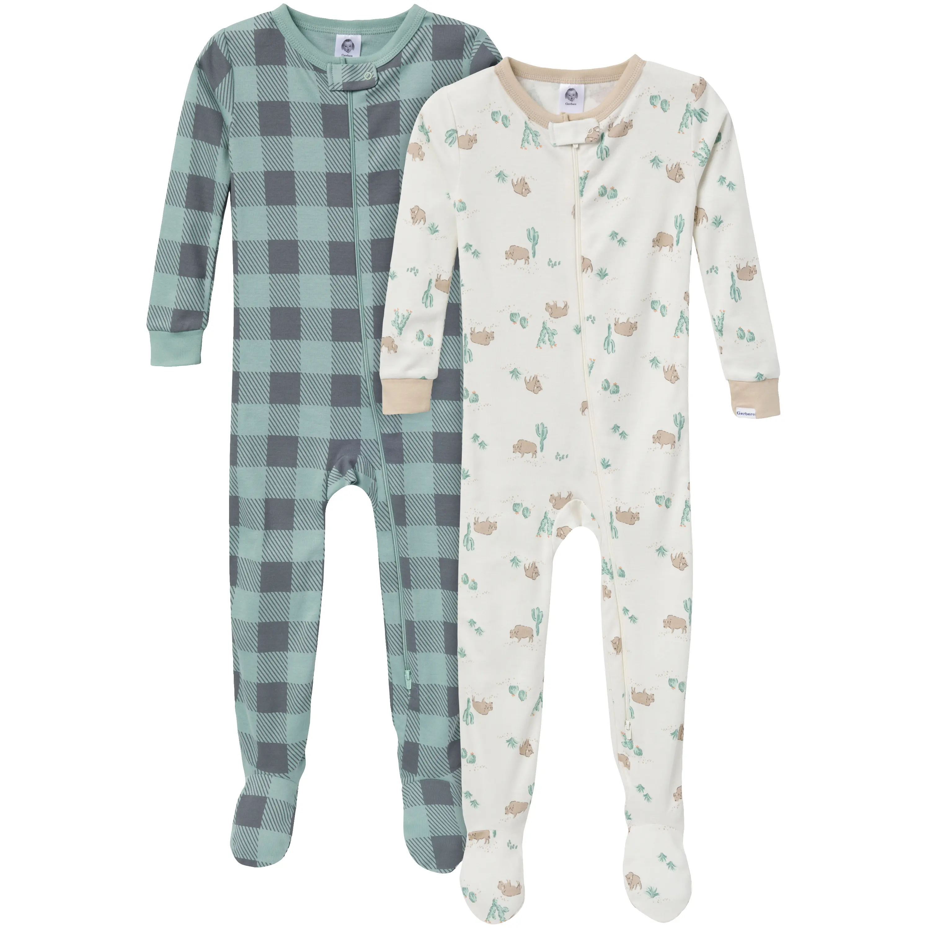 Gerber Toddler Boys' Snug Fit Footed Pajamas, 2-Pack, Desert Animals