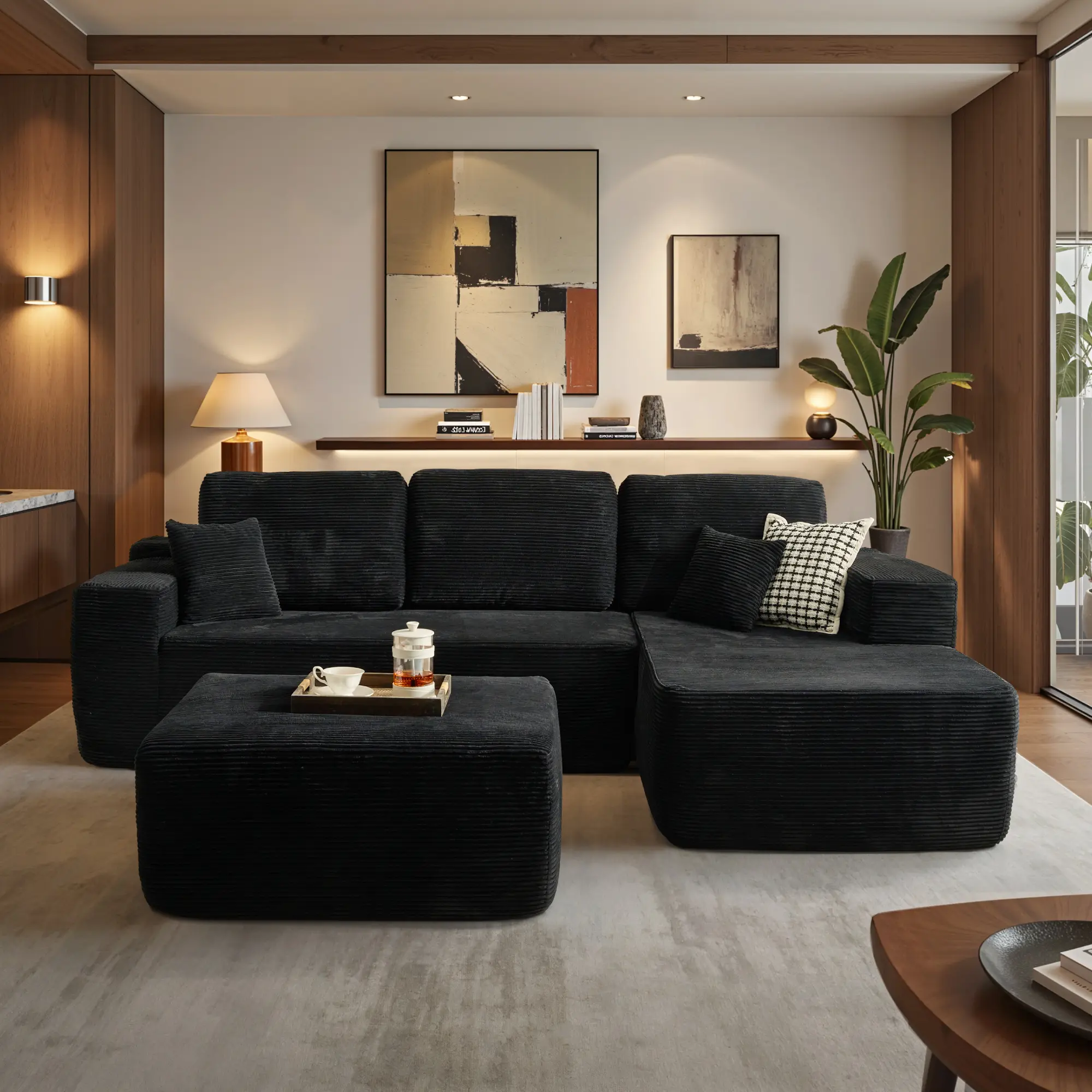 Black Corduroy Right Chaise