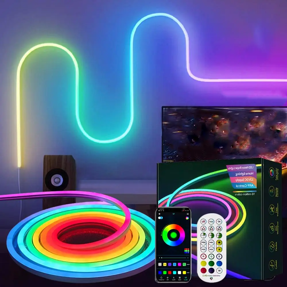 LED Smart Neon Light Strip, USB Powered RGBIC Flexible Rope Lights, LED Strip Lights with APP Control & Remote Control, Suitable for Bedroom, Living R