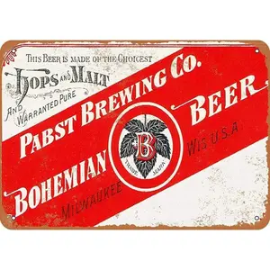Pabst Bohemian Beer Vintage Aluminum Sign, Bar Home Decor, Retro Wall Art, Alcoholic Beverage Theme, Unique Interior Decoration