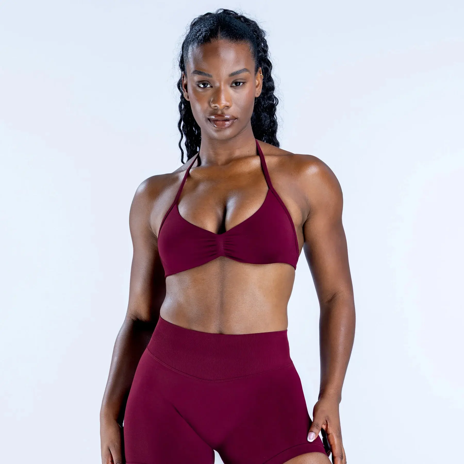 (With Logo) DF Impact 2-Piece Strappy Bra & Shorts Workout Set for Women, Supportive Gym Yoga Activewear