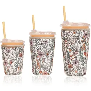 Reusable Insulated Neoprene Iced Coffee Cup Sleeve, Durable Drink Sleeve for Cold Beverages, Beverage Holder for Iced Coffee