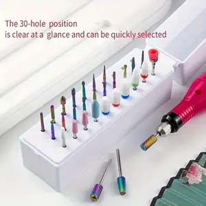30pcs Nail Drill Bits Ceramic Cuticle Efile Tungsten Carbide Milling Cutter for Manicure Remover Acrylic Gel Nail Tools with 30-hole Storage Box Set