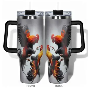 1pc 40oz Dynamic Rooster Art Tumbler with Lid,Insulated Travel Mug, Gift for Women Men, Ideal for Halloween, Independence Day, Memorial Birthday Gift, Coffee Cup, Stainless Steel Drinkware, weird stuff