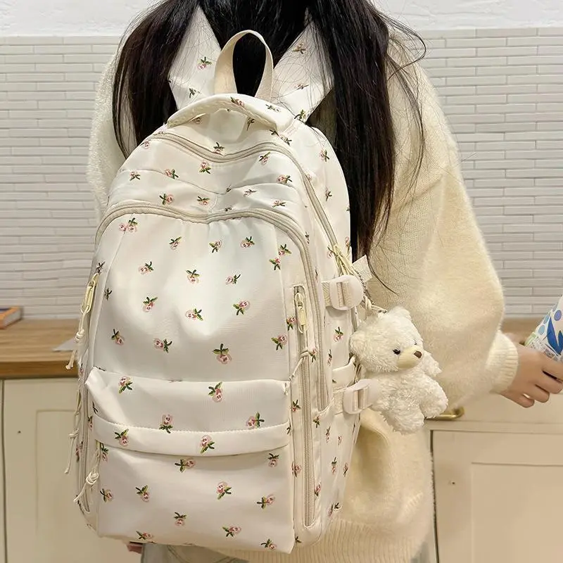 Sweet Floral Pattern Backpack, Large Capacity Student Rucksack for Primary & Middle School