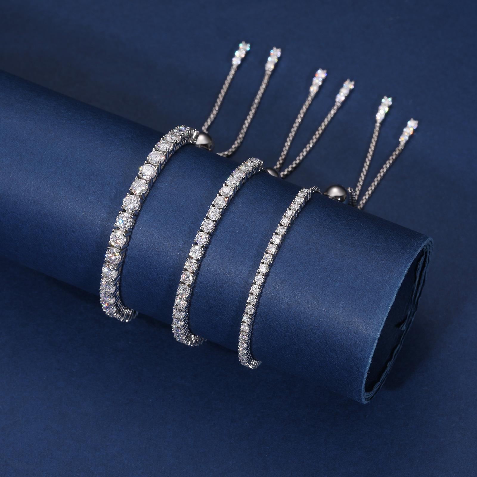 【#B97】2mm to 4mm Shiny Synthetic Moissanite Tennis Chain Bracelet Necklace 925 Sterling Silver Women Fine Jewelry Gift Party Everyday