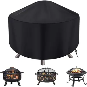 Heavy-Duty Oxford Cloth Round Fire Pit Cover, 22-34 Inch Outdoor Patio Fireplace Cover - Durable, Waterproof, Dustproof, Anti-UV, Tear-Resistant, Easy to Install, for All Seasons