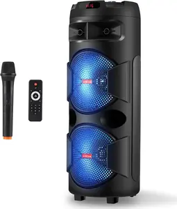 DAZONE Loud Dual 12“ Subwoofer Bluetooth Speaker, Portable Karaoke Heavy Bass Stereo Sound & Mic, FM Radio, MP3 Player for Home Party Camping