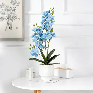 Blue Artificial Phalaenopsis Potted Plants-Elegant Home Decoration, 15-inch High Artificial Flowers Are Used For Indoor Home Decoration And Office Decoration, And Lifelike Artificial Orchids Potted Plants Are Excellent Gifts For Mothers On Mother's Day