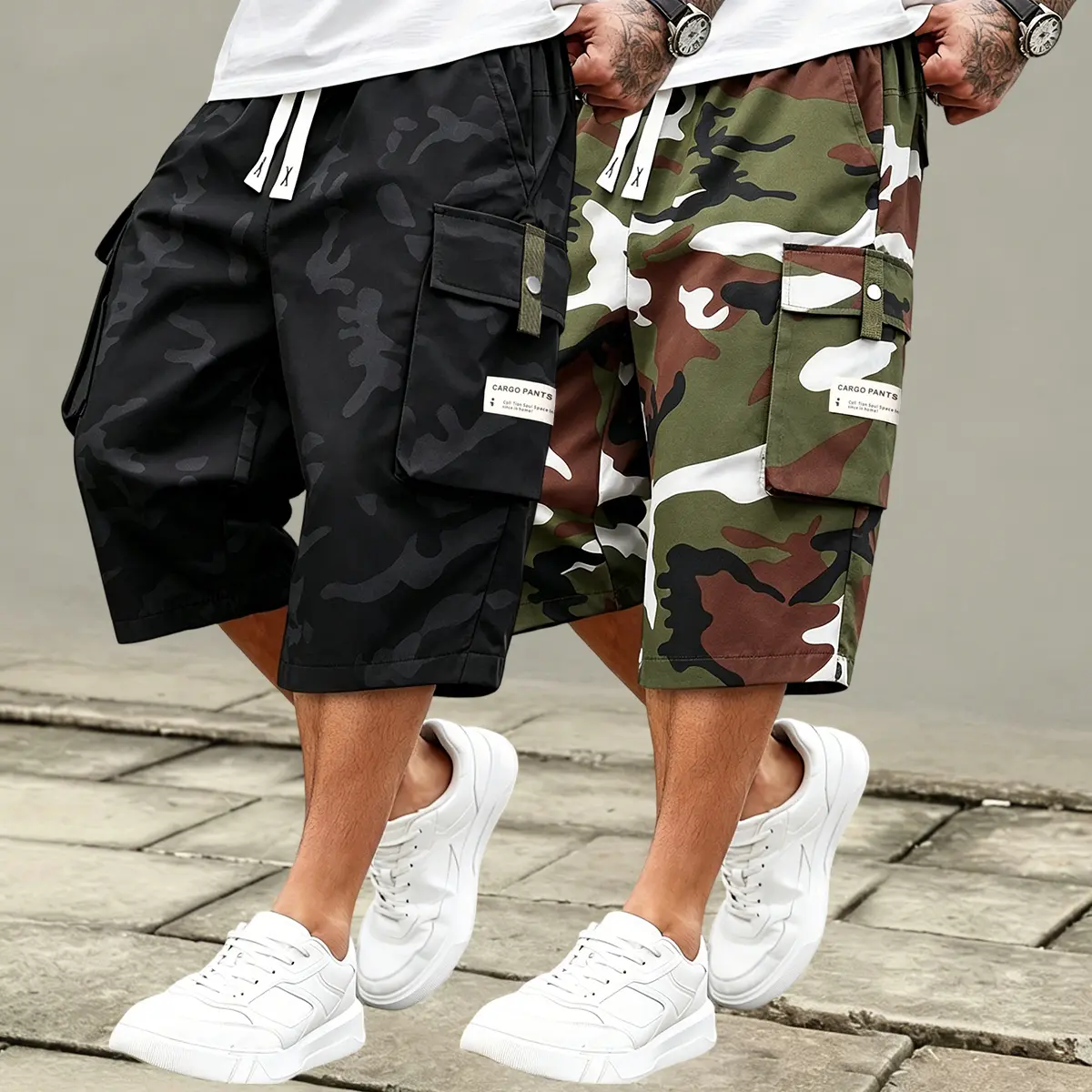 Men's 2-Pack Camouflage Cargo Shorts - Lightweight, Loose-Fit, Multi-Pocket, Baggy Army Camo Jorts for Sport, Casual Wear, Camouflage Print Shorts