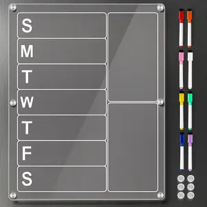 Menu Board for Kitchen, Large Weekly Meal Planner for Fridge, Clear Refrigerator Planning Board with 8 Color Markers, Dry Erase Board for Grocery/Shopping/ -14.5''*11.5''