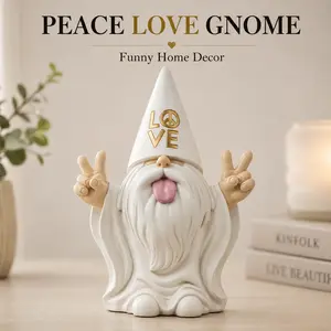 Funny LOVE Gnome Statue Resin Figurine for Coffee Bar Decor, Cute Peace Sign Elf Sculpture with Tongue Out, Modern Nordic Shelf Decoration for Living Room, Kitchen Counter, Desk, Bedroom, Farmhouse Home Accent Gift