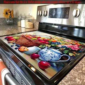1pc 2D Flat  Anti-Slip Stove Mat with Fruit Basket Design - Heat-Resistant & Scratchproof Polyester Cover for Electric Glass Cooktop, Stove Top, Washing Machine - Compatible with Induction & Ovens, Kitchen