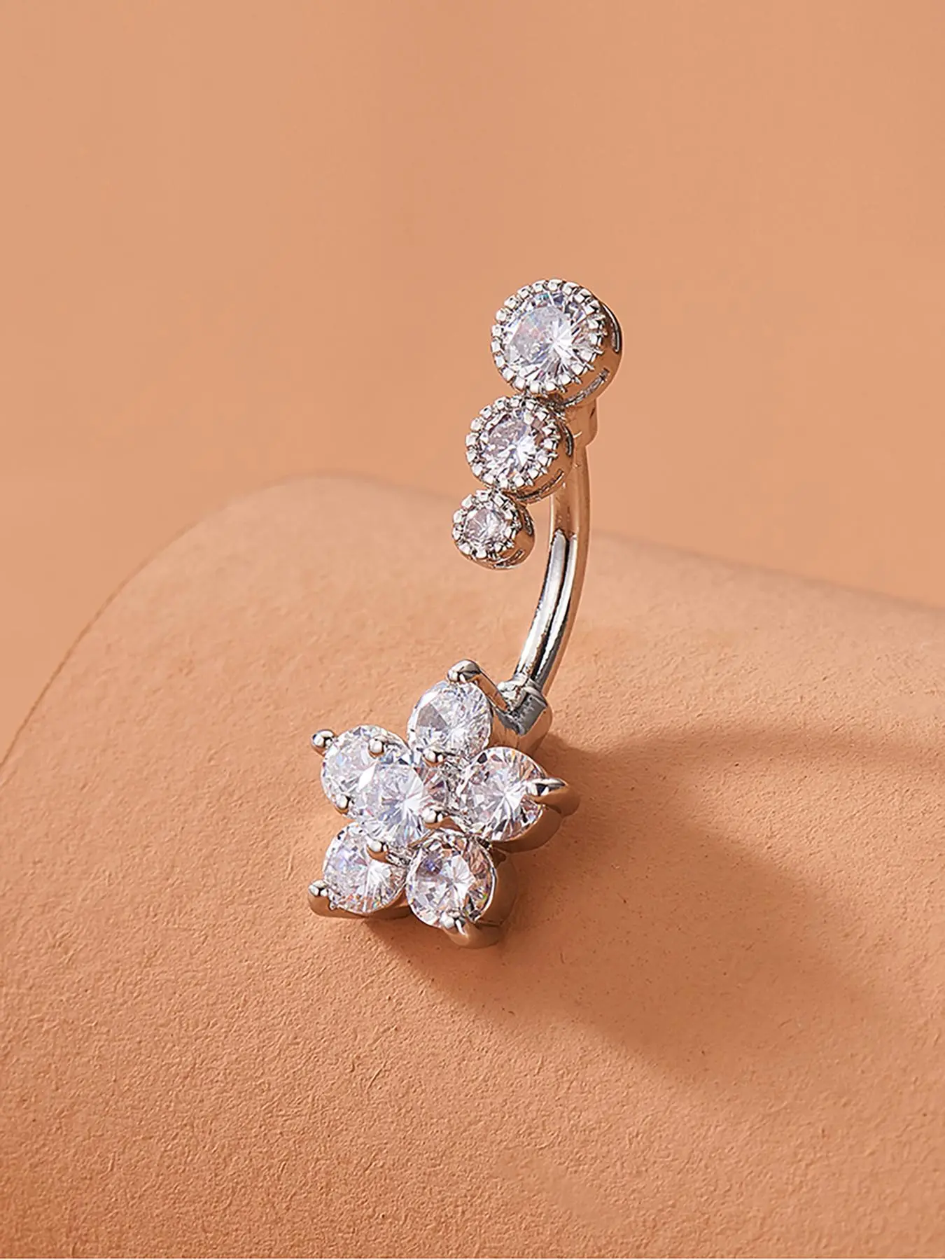 Women's Rhinestone Decorated Flower Design Belly Ring, Stainless Steel, Body Jewelry, Body Jewellery for Women, Party Decoration, Jewelry, Gift Idea, Copper Chain