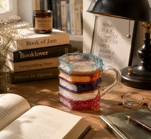 Book Lover Gift Book-Inspired 3D Painted Glass Mug - Stylish, Washable Kitchen Drinkware with Shelf Compatibility, Unique Gift for Readers and Literature Lovers