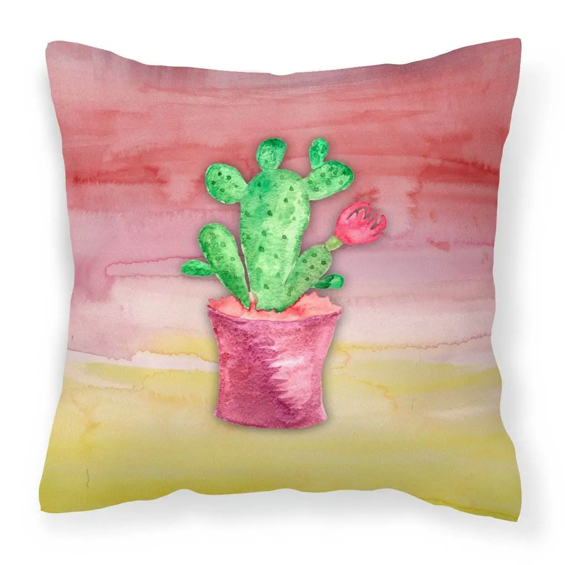 Vibrant Durable Flowering Cactus Watercolor Fabric Decorative Pillow, Full-Color Artwork, Garden-Themed, Handcrafted in the United States, Model BB7361PW1818, Indoor